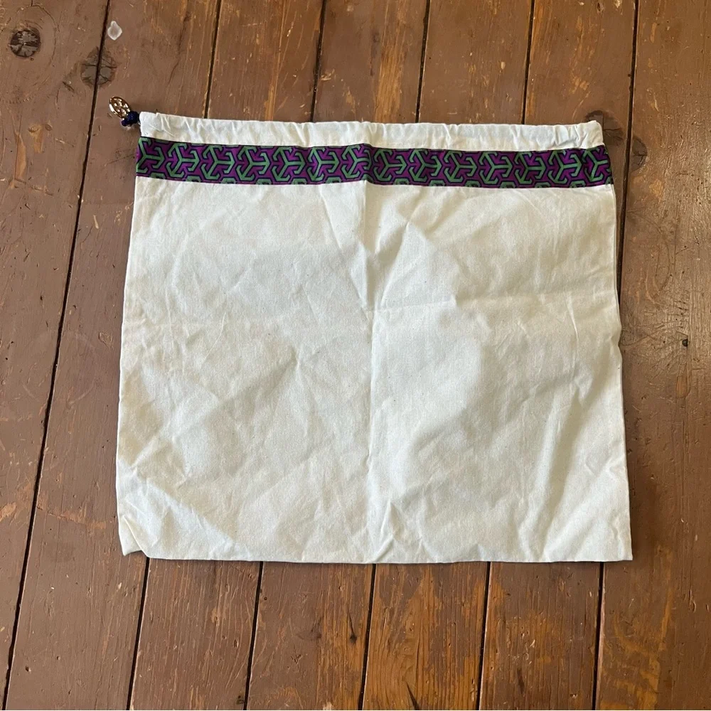 Tory Burch Cotton Dust Drawstring Bag Purple and Green gold-tone logo charm